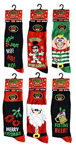 Image of 6x Pairs of Mens or Ladies Christmas Novelty Design Socks **Fantastic Gift Idea** (Mens)