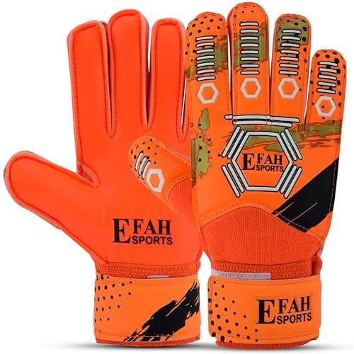 Image of EFAH SPORTS Football Goalkeeper Gloves For kids Boys Children Youth Soccer Goalie Goalkeeping Glove with Strong Grip Palms (Size 5, Orange/golden)