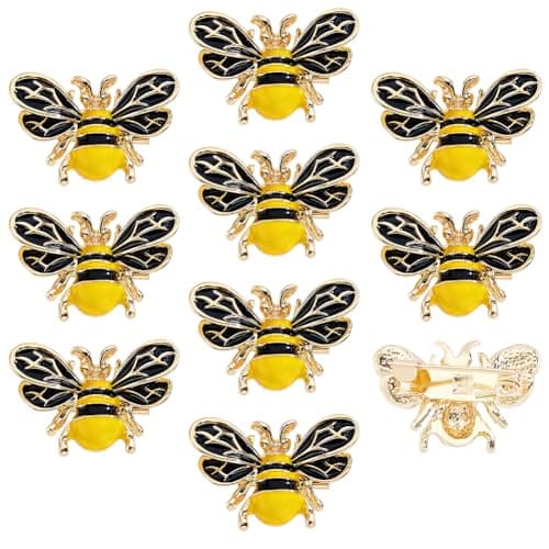 Image of AHANDMAKER 10Pcs Bee Brooch Pins, Golden Metal Yellow Enamel Honey Bee Safety Pin Brooches, Insect Themed Animal Lapel Pins for Clothing Hats Backpacks Dresses Decoration DIY Crafts Gifts