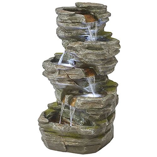 Image of Serenity Cascading Rock Pool Water Feature with LED Lights, Outside Ornament for Garden, Patios & Decking (Height 100.5cm)
