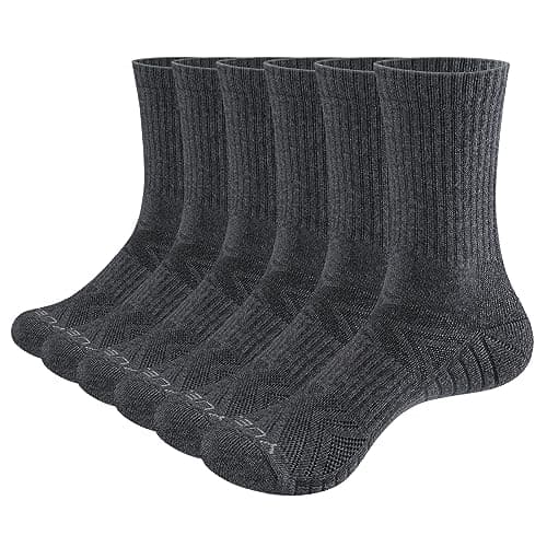 Image of YUEDGE Mens Socks Cushioned Walking Sports Socks for Men, Performance Gym Tennis Training Athletic Sock Breathable Wicking Work Socks Cotton Crew Sock for Men 8-10, Grey, 6 Pairs