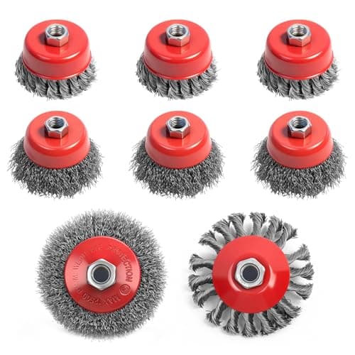 Image of Aigreat Wire Brush for Angle Grinder, 6 x 75mm Metal Cup Brushes and 2 x 100mm Twisted Knotted Wire Wheel Brushes, Flex Steel Crimped Brush with M14 Thread for Rust Removal and Cleaning