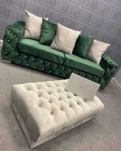 Image of Stratus Interiors Ashley Chesterfield Upholstered Velvet Scatter back Cushion Sofa | Sofas & Couches | Luxurious Modern Green Plush 3 Seater Corner Sofas For Living Room | Sofa with Cushions