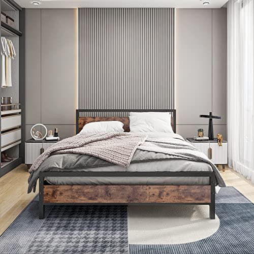Image of BOFENG King Size Bed Frame with Wood Headboard,Heavy Duty Metal Platform Bed Frame King Size with Storage No Box Spring Needed,Mattress Base/Strong Steel Slats Support/Noise-Free