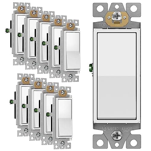 Image of Enerlites Light Switch On/Off Paddle Wall Switch 91150-W | 15 Amp, Dual Voltage 120-277v, Single Pole, Grounding Screw, Residential and Commercial Graded Light Switch, UL Listed | White - 10 Pack