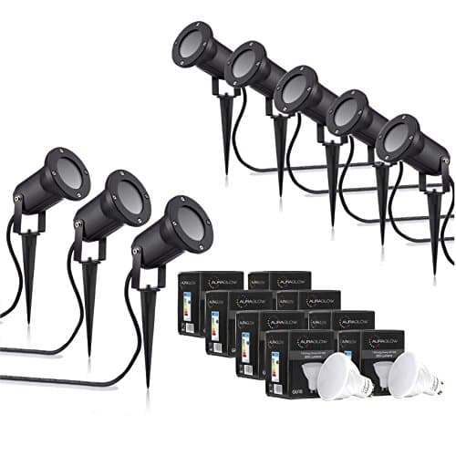 Image of Auraglow Deep Recessed Garden Spike Light GU10 Holder IP54 Outdoor Uplighter - Cool White LED Light Bulb Included - 8 Pack