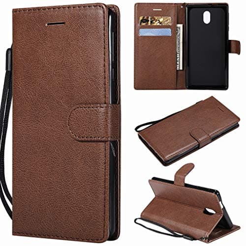 Image of Laybomo Case for Nokia 3 Cover Case PU Leather Wallet Soft TPU Folio Slim Flip Stand View Bumper Magnet Card Slot Protective Holster Case for Nokia 3, Business Series (Brown)