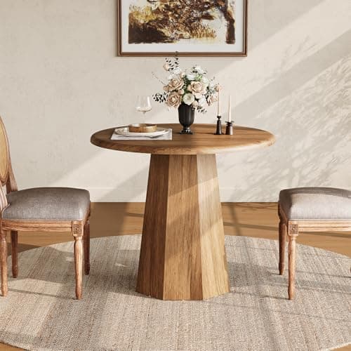 Image of Tribesigns Small Round Dining Table for 2-4 People, 80cm Kitchen Table with Octagonal Base for Dining Room, Living Room, Brown (Only Table)