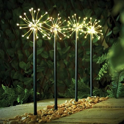 Image of Sentik 4 Pack 160 LED Christmas Starburst Stake Lights Pathway Markers Path Finder Outdoor Garden Festive Xmas Decoration Warm White LED Light Bulbs, 50cm Tall