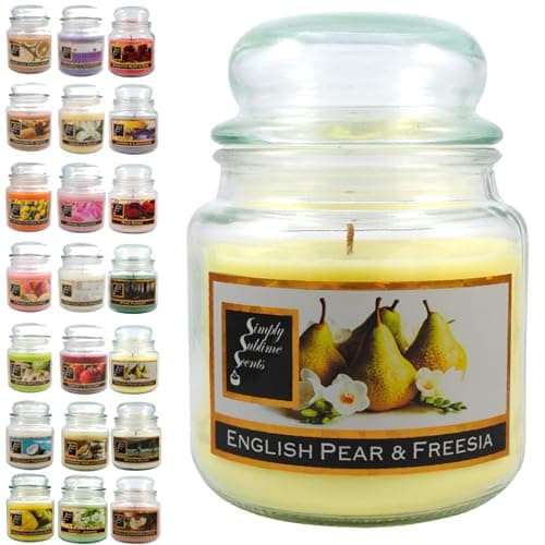 Image of SIMPLY SUBLIME SCENTS - Luxury Scented Candle - Exceptional Fragrance Oil - Medium Glass Jar, Up to 76 Hours - Clever Wax Formula For a Long, Clean & Even Burn - English Pear and Freesia - Cotton Wick