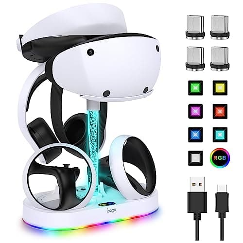 Image of Charging Station for PSVR2 Controller, Fastsnail LED Stands for PlayStation VR2, Accessories for PS5 VR Headset & Sense Controller with 15 RGB Light, for PS VR2 Game Accessories Storage Base