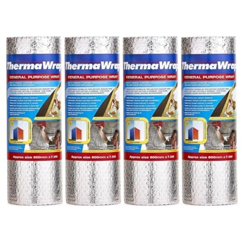 Image of General Purpose Insulation Wrap ThermaWrap 600mm x 7.5m (Pack of 4) | Multi-Purpose Reflective Foil Insulation | Ideal for Attics, Lofts, Sheds & Garages | Energy Saving Barrier