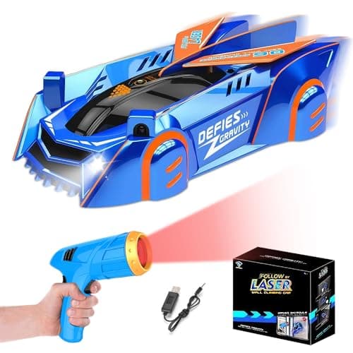 Image of KUWUNG Laser Remote Control Cars, Rechargeable Wall Climbing Race RC Car with LED Lights for Kids, Zero Gravity Laser Control Sport Cars Blue