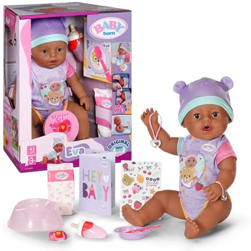 Image of BABY born Eva 43cm, ​​Baby Doll with 10 lifelike functions and accessories- Suitable for Children Aged 3+