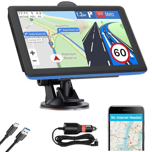 Image of 7" GPS Sat Nav for Truck Car RV, Offline Navigation UK & Europe Maps HD Touchscreen, Voice Guidance, Type-C, Sun Visor & Mount, Speed Limit Warnings, Postcode Search Quick GPS Fix