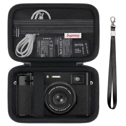 Image of Supmay Hard Travel Case for Fujifilm X100VI / X100V / X100F/ X100S/ X-E5 Digital Camera, Digital Camera Storage Case with Mesh Pocket for Batteries, SD Card, USB Cable, Black