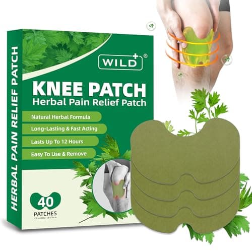 Image of WILD+ Knee Pain Relief Patches, 40PCS Natural Knee Patch for Pain Relief, Wormwood Herbal Pain Relief Patches Heat Patches for Knee/Back/Neck/Shoulder/Joint Pain, Muscle Soreness