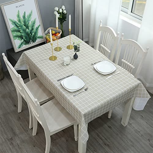 Image of 137*180cm Grey Checkered PVC TableCloth Plaid Wipeable Tablecloth Rectangular,Plastic Wipe Clean Tablecloth Stain Resistant,Waterproof,Oil-proof Gingham Table Cover for Outdoor Picnic,Party,Dinner