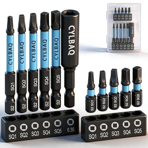 Image of CYLBAQ Square Screwdriver Bits, 11Pcs Square Head Screwdriver Bit Set 25mm+60mm S2 Steel Tamper Proof Magnetic Security Bits 1/4” Hex Shank with Extension Bit Holder Impact Power Drill Tool