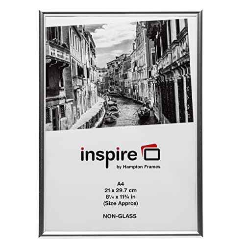 Image of Hampton Frames | Certificate Frame A4, Silver, 21x30cm, Acrylic Front, 10mm Plastic Moulding | Quick Load, Wall or Table Display | Protection for Photos, Documents