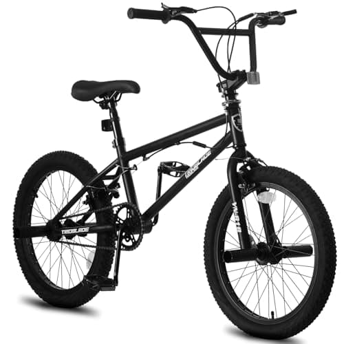 Image of LSBIKE 20 Inch BMX Bike Freestyle BMX Bicycle with Black Steel Frame, 360° Rotatable Handlebar, Front & Rear Pegs, Aluminium Rims, Dual Brakes, for Teens & Adults (Black)