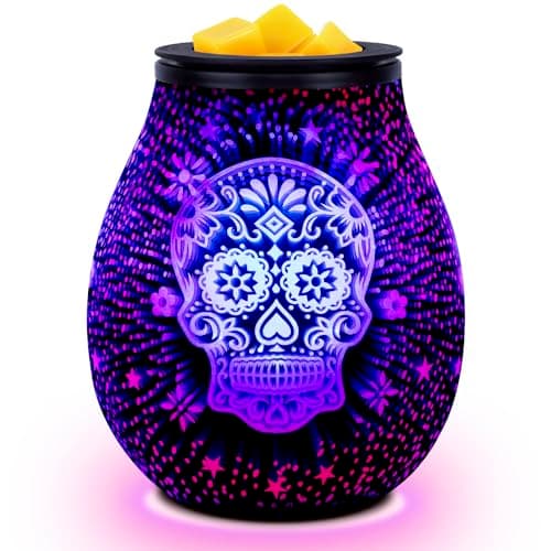 Image of Bobolyn Glass Electric Oil Burner Wax Melts Burner Fragrance Scented Wax Candle Warmer Aroma Essential Oils Burner Melter for Home Office Bedroom Living Room Gifts - Skull