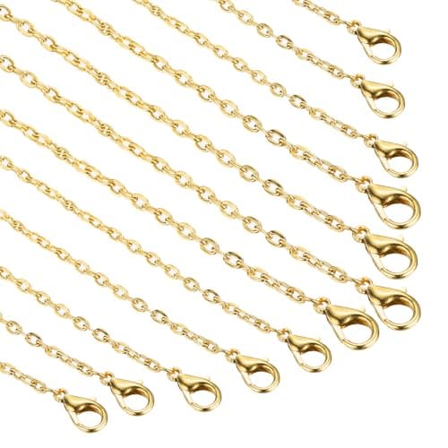 Image of sourcing map 20 Pack 18 Inch Necklace Chains Bulk 2mm Gold Plated Cable Chains with Lobster Clasps for Jewelry Making