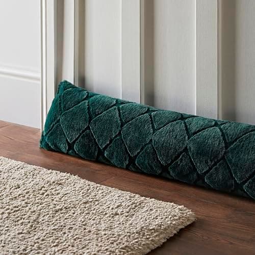 Image of Catherine Lansfield Cosy Diamond Faux Fur Door Draught Excluder Bottle Green