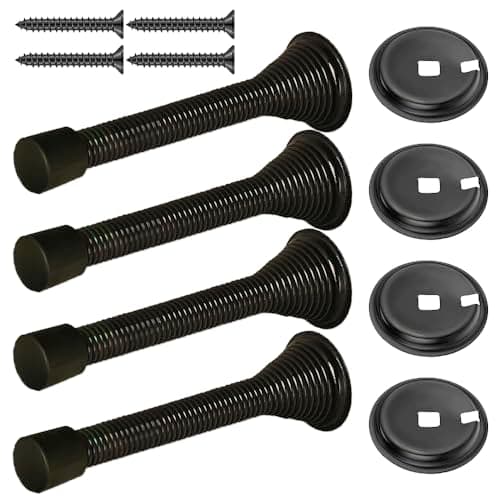 Image of 4 Pack Spring Door Stop Black 85mm Metal Door Stoppers with Screws Base Plate Rubber Bumper Tips for Protect Walls and Doors