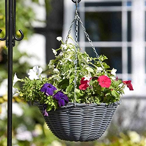 Image of Smart Garden 2 x 35cm 14 Inch Rattan Effect Hanging Basket Slate Grey Planter