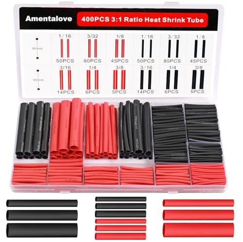 Image of Amentalove 400PCS Heat Shrink Tubing Kit, 3:1 Ratio Waterproof Shrink Wiring Tube,6 Size Adhesive Lined Electrical Insulation Cable Sleeve Heat Shrink Tubing for Automotive Boat Motorcycle (Black/Red)
