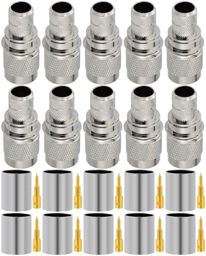 Image of Vecys 10Pcs TNC Male RF Connectors 50 Ohm TNC Plug Crimp Coaxial Connector for RG8 LMR400 RF Coaxial Cable