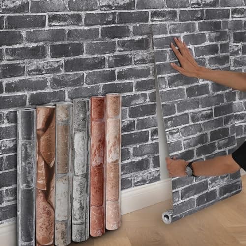 Image of Anttyscar Dark Grey Brick Wallpaper - 3D Effect Textured Brick Effect Wallpaper for Realistic Faux Bricks Wall Covering,Anti-Fouling Slate for Bedroom Living Room Hallway Stairs Lounge