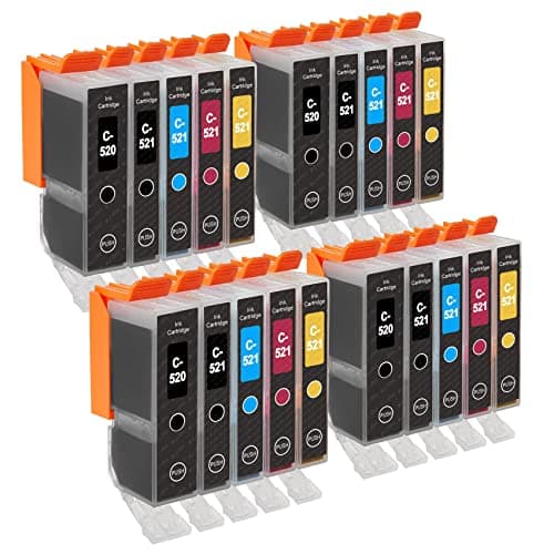 Image of Go Inks C-520 & C-521 Compatible Set of 5 Ink Cartridges to replace Canon PGI-520 & CLI-521 for use with Canon PIXMA Printers (Pack of 20)
