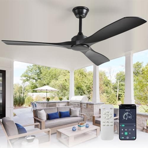Image of Depuley Ceiling Fan Without Light: 52 Inch Outdoor Fan with Remote App Control for Patio Porch - Black Ceiling Fan no Light for Indoor - 3 Blade Fan Reversible 6 Speed Quiet