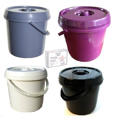 Image of Ur Choice 14 Litre Nappy Bucket with Lid - Silver/Grey + 200 Nappy Bags Free by Whitefurze
