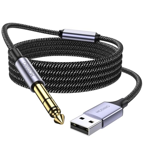 Image of MOSWAG USB to 6.35 Audio Cable, USB to 1/4 Guitar Cable Professional Musical Instrument Cable Nylon Braided for Guitar, Bass, Amplifier, Speakers etc.
