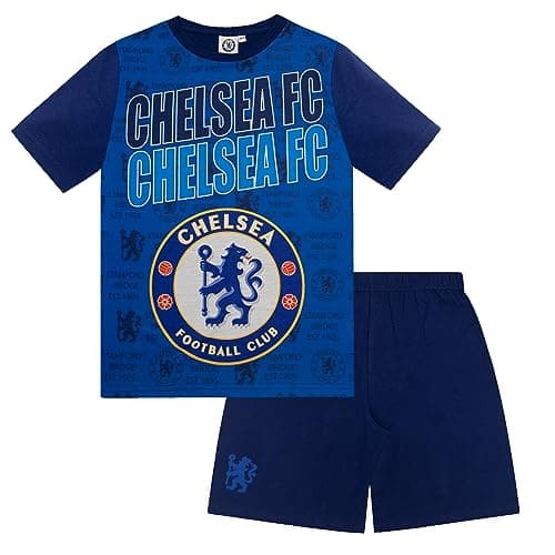 Image of Chelsea Official Football Gift Boys Kids Pyjamas Blue Text 4-5 Years