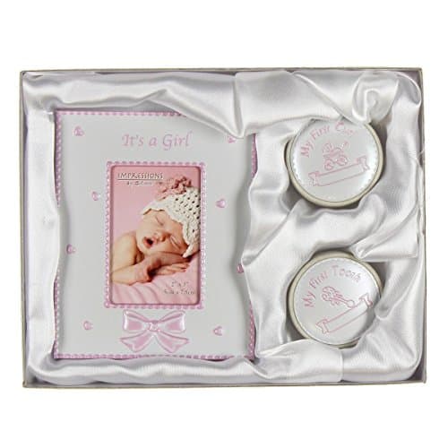 Image of Juliana Its A Girl First Tooth & Curl Set - Baby Picture Frame, Pink, 2" x 3"
