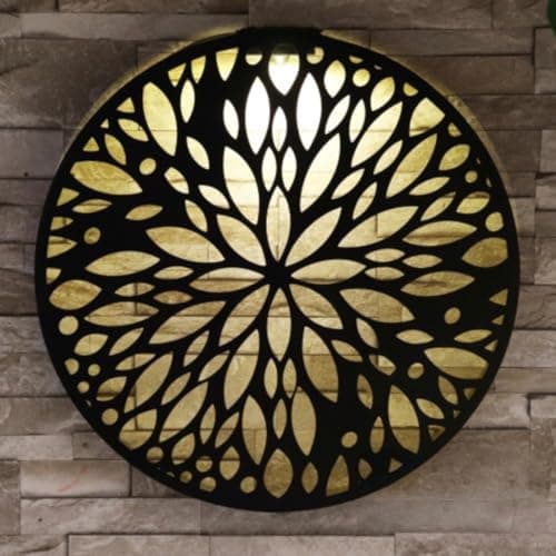Image of Betley Butterfly Abstract Flower Solar Light Round Metal Wall Panel, Solar-Powered Outdoor Wall Hanging for Garden, Patio, or Fence, Weatherproof Eco-Friendly Metal Decor, 40cm