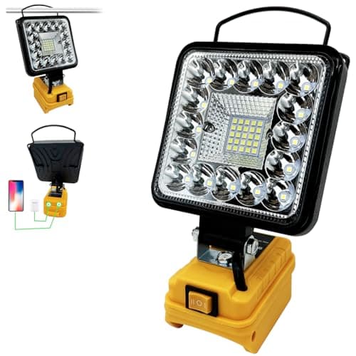 Image of Cordless LED Work Light for Dewalt 18V Battery DCB184-XJ, Two Levels Adjustable Flood Light up to 48W 4800 Lumens with USB Charging Port, Portable Job Site Lighting for Work, Camping(No Battery)