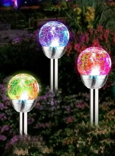Image of Solarize® 3 Pack Solar Lights Outdoor, Cracked Glass Ball LED Solar Garden Border Lights, White or Color Changing Function Decorative Landscape Lighting Patio Pathway Lawn Ice Orb Marker Stake Globe