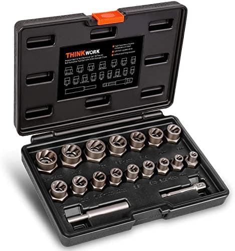Image of THINKWORK Bolt Extractor Set, 18 Pieces Impact Bolt & Nut Remover Set, Stripped Lug Nut Remover, Extraction Socket Set for Removing Damaged, Frozen, Rusted, Rounded-Off Bolts, Nuts & Screws