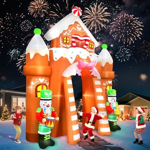 Image of Kalolary 12FT Christmas Inflatables Outdoor Decorations, Blow Up Yard with Built-in Rotating LEDs for Indoor Large Outdoor Decor Yard Holiday Party Garden (Soldiers Gingerbread Archway)
