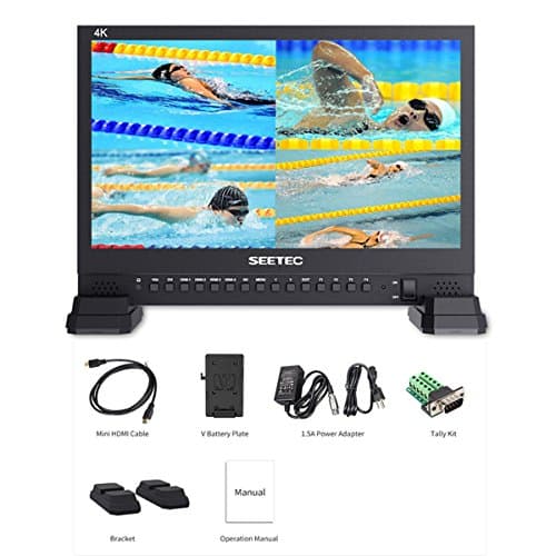 Image of FEELWORLD 15.6 inch 4K Broadcast Director Monitor with IPS UHD 3840x2160 4x4K HDMI Quad Split Display 3G SDI VGA DVI for Professional Live Event Post Production Director Film Camera Field 4K156-9HSD