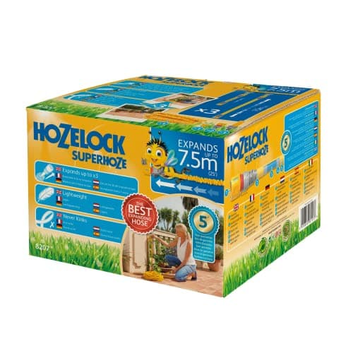 Image of HOZELOCK - Superhoze Expanding Hose 7.5 m : Flexible Hose, Stretches up to 3x Original Length | With 2 Aquastop Fittings for a Watertight Connection: Ready to Use [8207A1240]