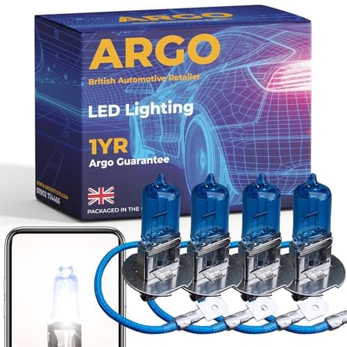 Image of Argo 4 Pcs H3 Bulb 100w Xenon White 6000k Super Bright Replacement H3 Headlight Bulb 453 Pk22s 483 Car Van Front Fog Light Lamp High Low Beam Upgrade Halogen H3 Bulbs 12v