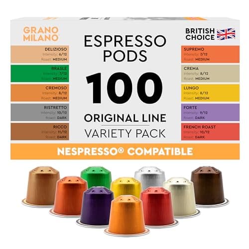 Image of Grano Milano New Variety Pack Coffee Capsules - 100 Aluminium Coffee Pods Compatible With Nespresso Original Line, Medium And Dark Roast