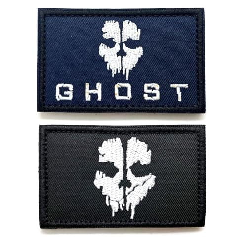 Image of 2 Pack Ghost Skull Tactical Fabric Embroidered Morale Patches Badges 8cm x 5cm Hook & Loop Airsoft COD Tactical Patch Cosplay UK