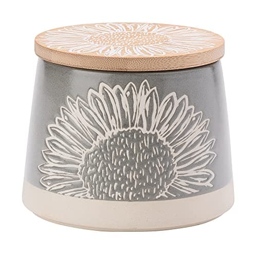 Image of ENGLISH TABLEWARE CO Company Artisan Flower Grey Canister with Bamboo Lid